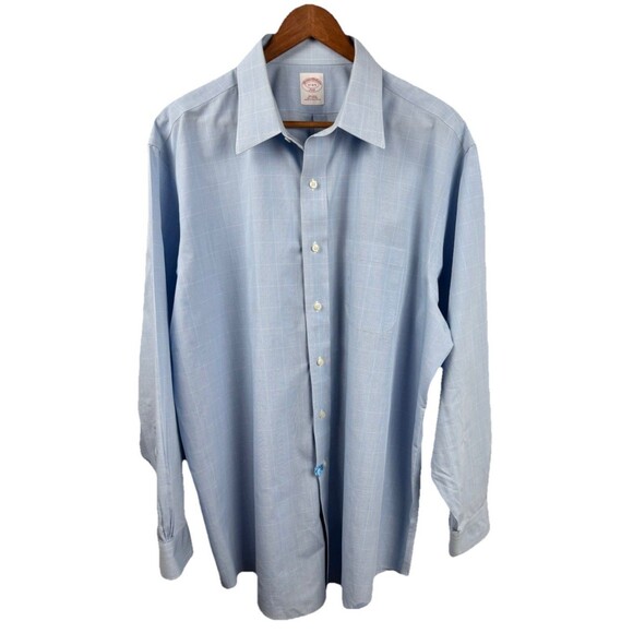 Brooks Brothers Dress Shirt Mens 17-34/35 Blue/White Checkered Cotton No Iron - Picture 2 of 7